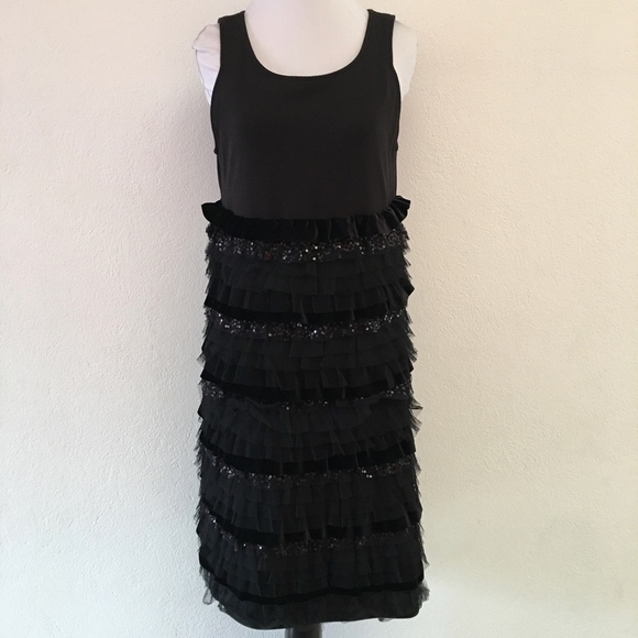 Monnalisa Chic Black Ruffled Cocktail Dress Size L